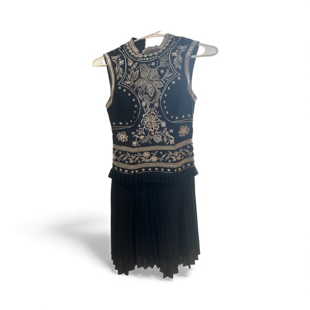 Forever New Black Dress with silver cream Detailing beading